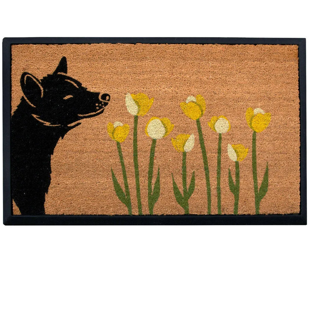4 Cats & Dogs Spring Dog Sniff the Tulips Rectangular Entrance Mat