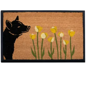 4 Cats & Dogs Spring Dog Sniff the Tulips Rectangular Entrance Mat
