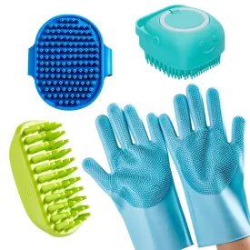 4-Piece Rubber Pet Grooming Kit for Dogs and Cats - Gentle Deshedding Brush & Massage Gloves, Suitable for Short & Long Hair, Bathing and Shedding Tool3 * Blue Green