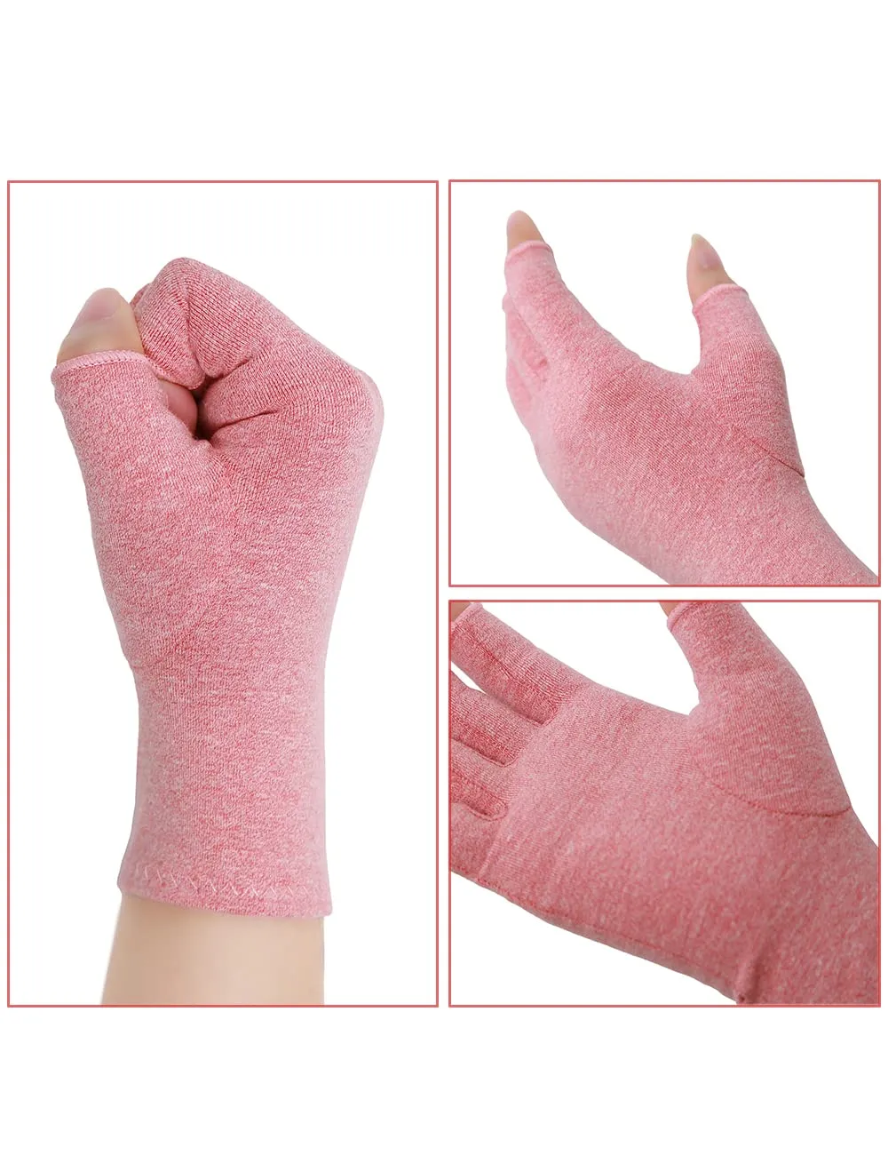 AovYoo 2 Pairs Fingerless Arthritis Compression Gloves Raynauds Gloves Rheumatoid Osteoarthritis Wrist Supports -Hand Pain Relief (L, Pink) L