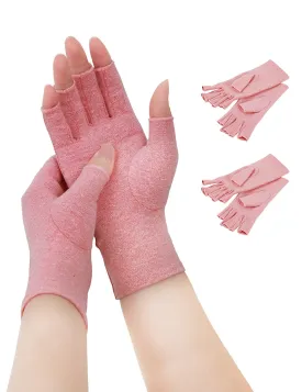 AovYoo 2 Pairs Fingerless Arthritis Compression Gloves Raynauds Gloves Rheumatoid Osteoarthritis Wrist Supports -Hand Pain Relief (L, Pink) L