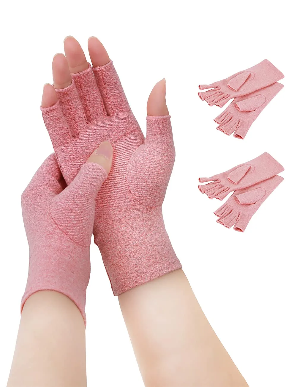 AovYoo 2 Pairs Fingerless Arthritis Compression Gloves Raynauds Gloves Rheumatoid Osteoarthritis Wrist Supports -Hand Pain Relief (L, Pink) L