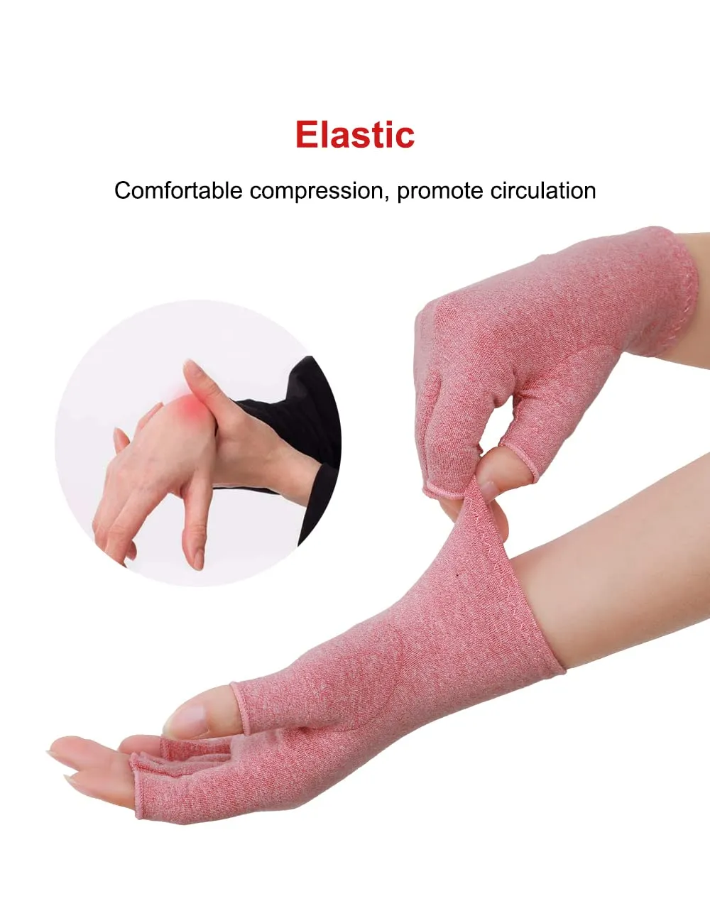 AovYoo 2 Pairs Fingerless Arthritis Compression Gloves Raynauds Gloves Rheumatoid Osteoarthritis Wrist Supports -Hand Pain Relief (L, Pink) L