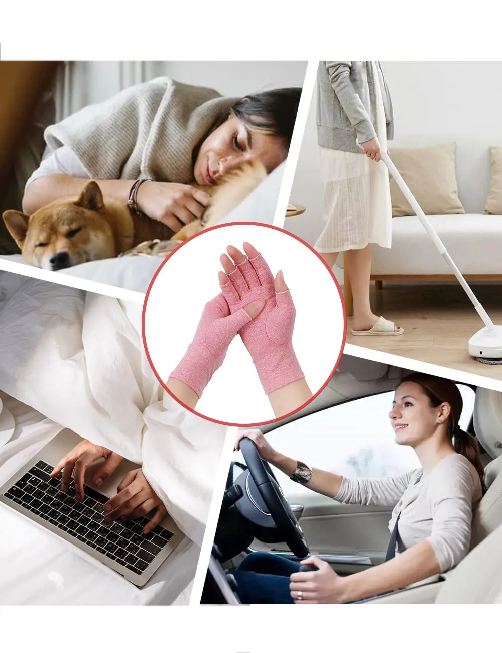 AovYoo 2 Pairs Fingerless Arthritis Compression Gloves Raynauds Gloves Rheumatoid Osteoarthritis Wrist Supports -Hand Pain Relief (L, Pink) L