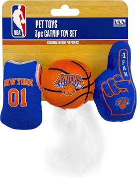 Best Plush CAT Toy NBA New York Knicks Complete Set of 3 Piece Cat Toys Filled with Fresh Catnip. Includes: 1 Jersey Cat Toy, 1 Basketball Cat Toy with Feathers & 1#1 Fan Cat Toy. Beautiful Team Logo