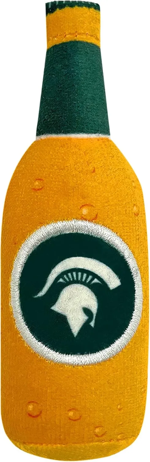 BEST PLUSH CAT TOY: NCAA MICHIGAN STATE SPARTANS Complete Set of 3 piece Cat Toys filled with Fresh Catnip. Includes: 1 Helmet Cat Toy, 1 Football Cat Toy with Feathers & 1 Beer Bottle. With Team LOGO