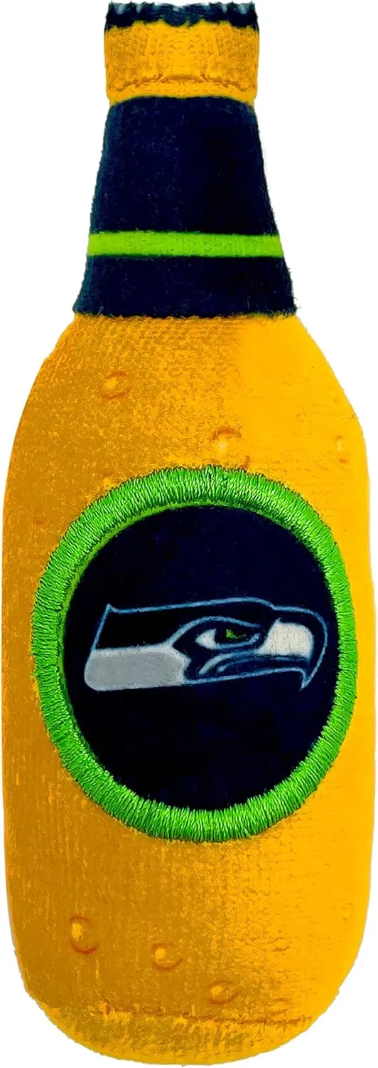 BEST PLUSH CAT TOY - NFL SEATTLE SEAHAWKS Complete Set of 3 piece Cat Toys filled with Fresh Catnip. Includes: 1 Helmet Cat Toy, 1 Football Cat Toy with Feathers & 1 Beer Bottle. Beautiful Team LOGOS