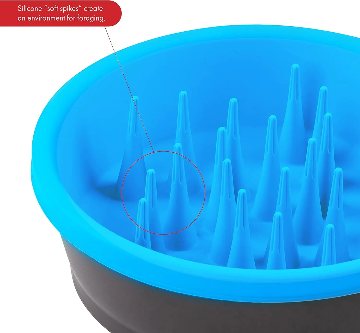 Dexas Slow Feeder Dog Bowl for Healthier Digestion, Teeth and Gums, 6 Cup Capacity, Gray and Blue