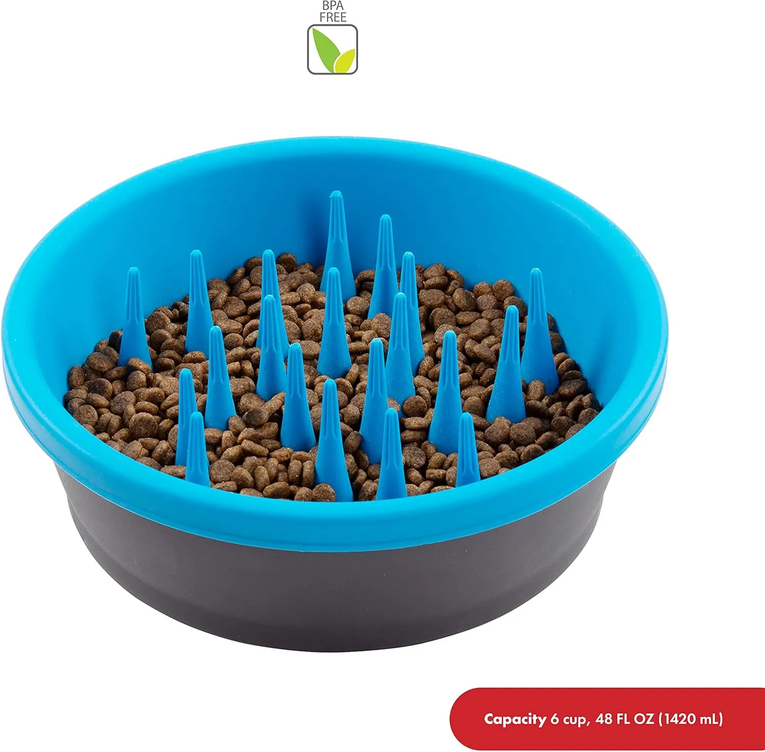 Dexas Slow Feeder Dog Bowl for Healthier Digestion, Teeth and Gums, 6 Cup Capacity, Gray and Blue