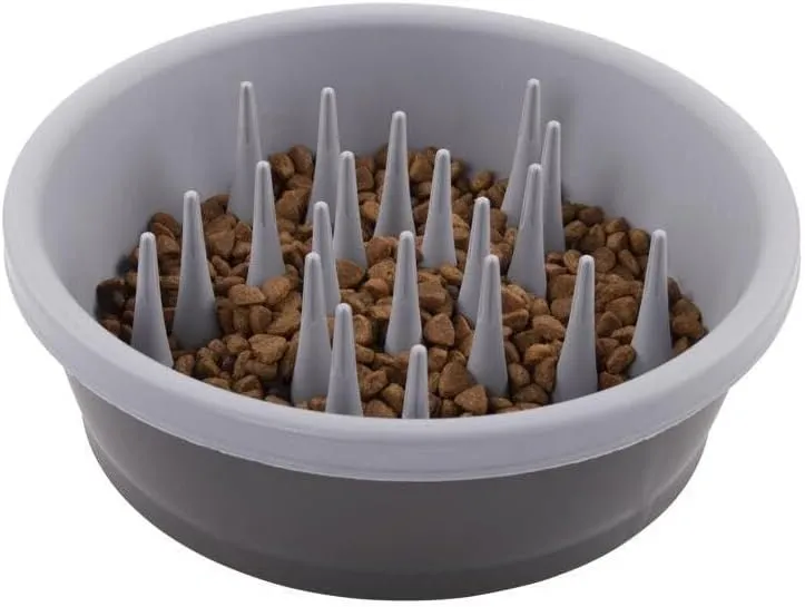 Dexas Slow Feeder Dog Bowl for Healthier Digestion, Teeth and Gums, 6 Cup Capacity, Gray