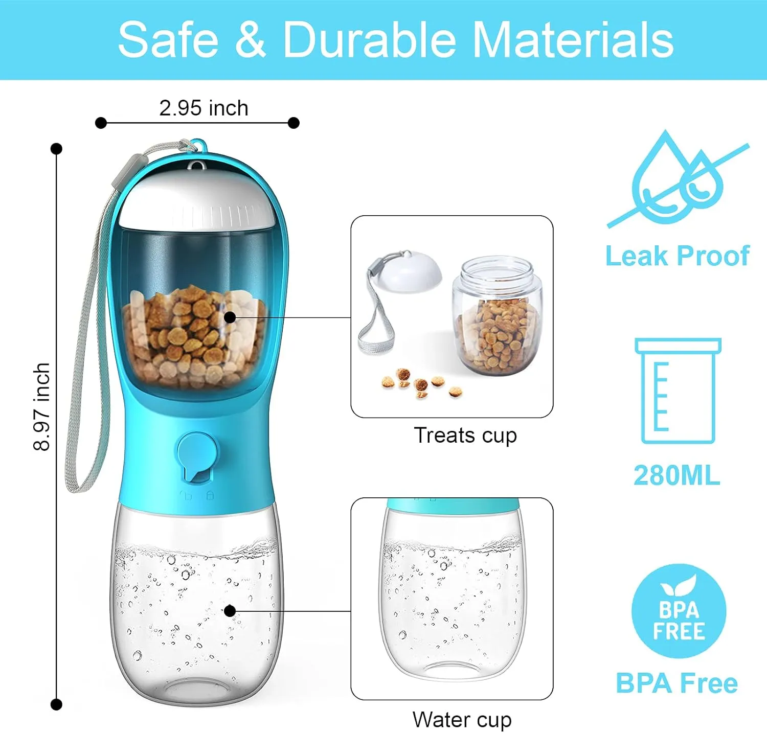 Dog Cat Water Bottle 3-1 Portable Travel with Food Container Pet