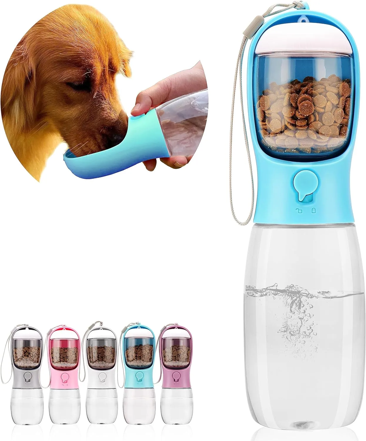 Dog Cat Water Bottle 3-1 Portable Travel with Food Container Pet