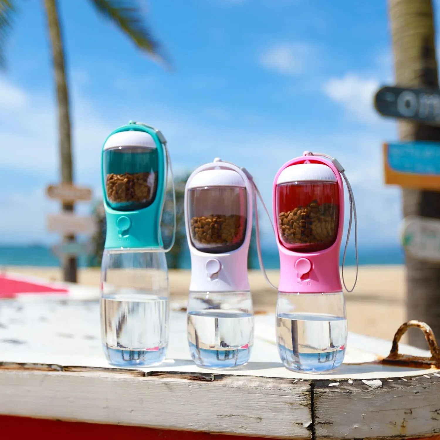 Dog Cat Water Bottle 3-1 Portable Travel with Food Container Pet