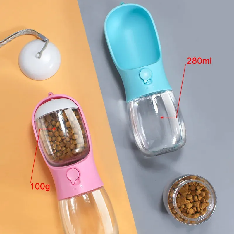 Dog Cat Water Bottle 3-1 Portable Travel with Food Container Pet