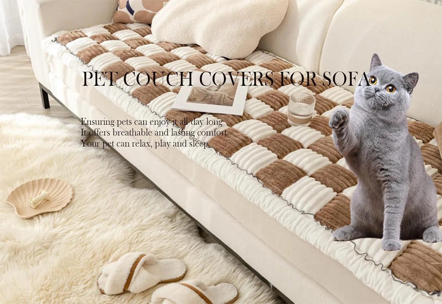 Dog Couch Cover Protector, Dog Couch Coves for Sofa, Couch Cushion for Dogs Washable, Pet Mat Bed Couch Covers for Large Dogs (27.5 x 82.6 inch, Dark Khaki), AMM-168