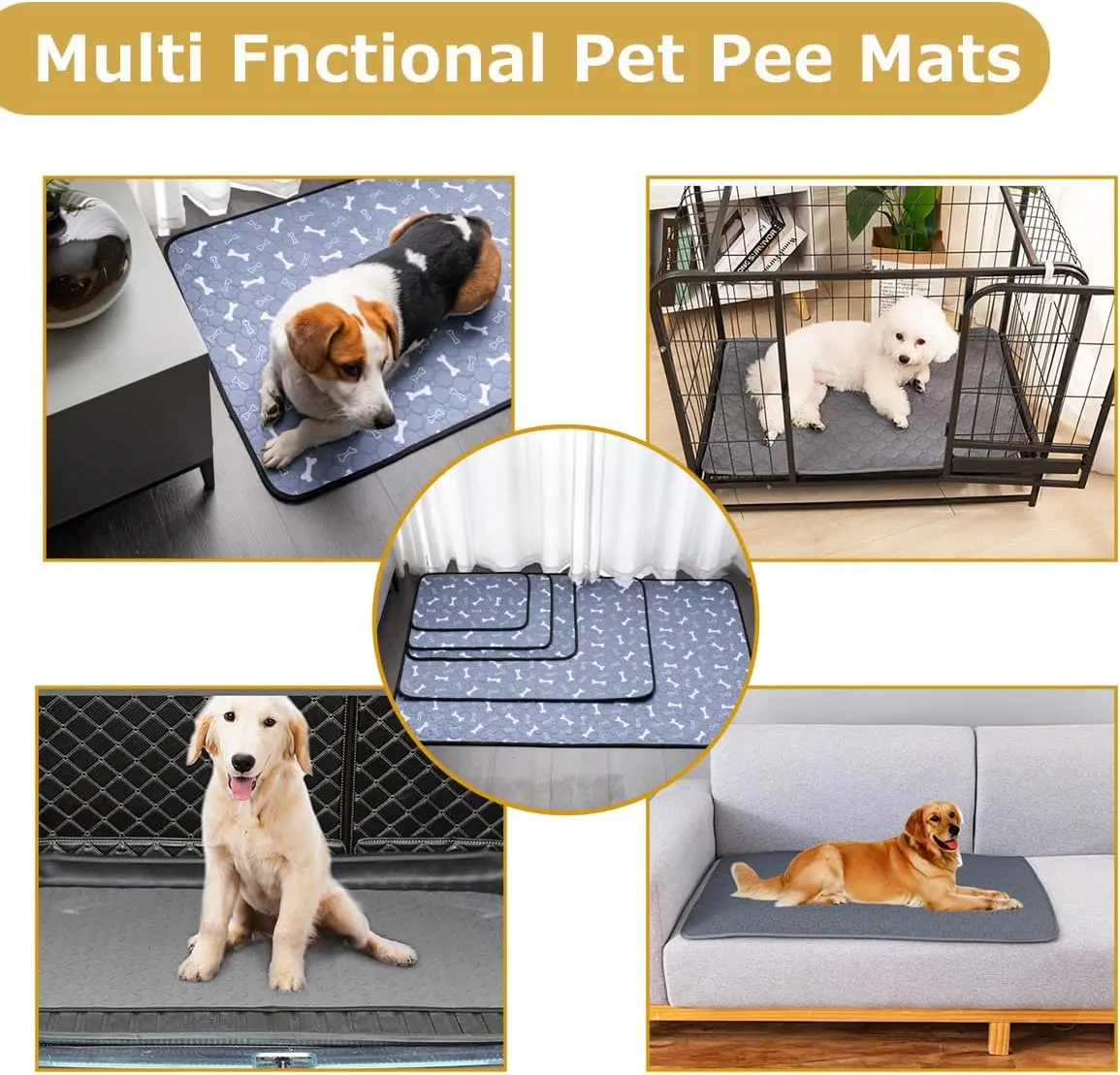 Dog Pee Pad,Reusable Washable Dog Pee Mat, Washable Pee Pads for Dogs,Washable Dog Pee Pads,Waterproof Pet Bed Cover for Cats and Dogs, Absorbent (19x27 inches(Pack of 2), Rectangular-GreyPrinted)