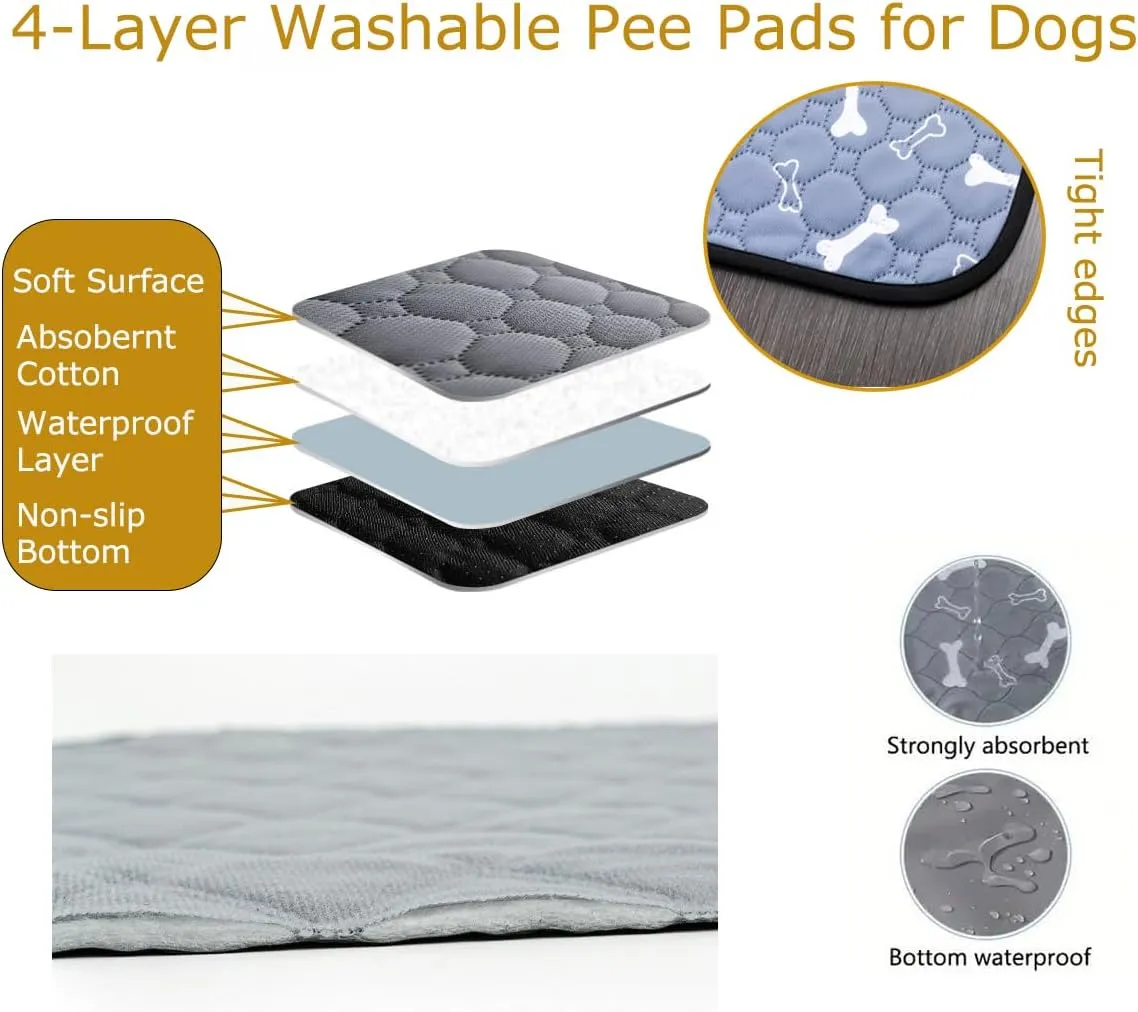 Dog Pee Pad,Reusable Washable Dog Pee Mat, Washable Pee Pads for Dogs,Washable Dog Pee Pads,Waterproof Pet Bed Cover for Cats and Dogs, Absorbent (19x27 inches(Pack of 2), Rectangular-GreyPrinted)