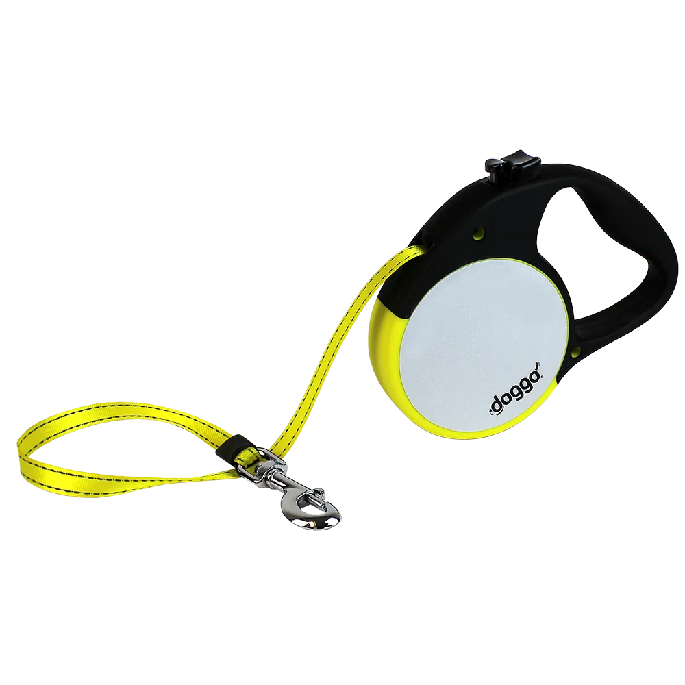 Doggo Reflective Retractable Leash (Medium: 16 ft. Long for Dogs Up to 65 lbs., Yellow)