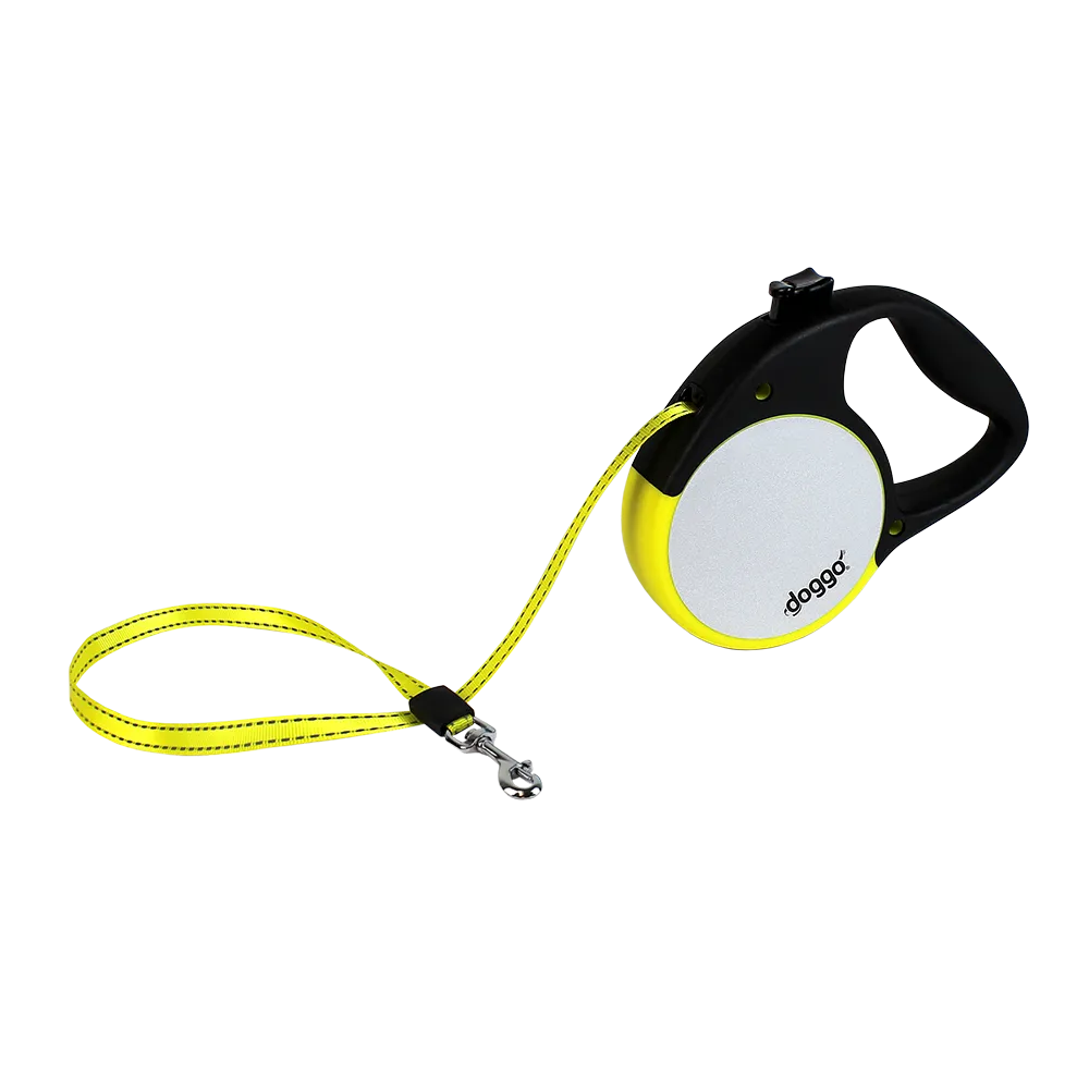 Doggo Reflective Retractable Leash (Medium: 16 ft. Long for Dogs Up to 65 lbs., Yellow)