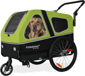 DOGGYHUT S-Line XL Pet Bike Trailer & Stroller for Dogs Up to 100 lbs,Folding Frame Cart, Suspension Wheels,Low Center of Gravity, Parking Brakes