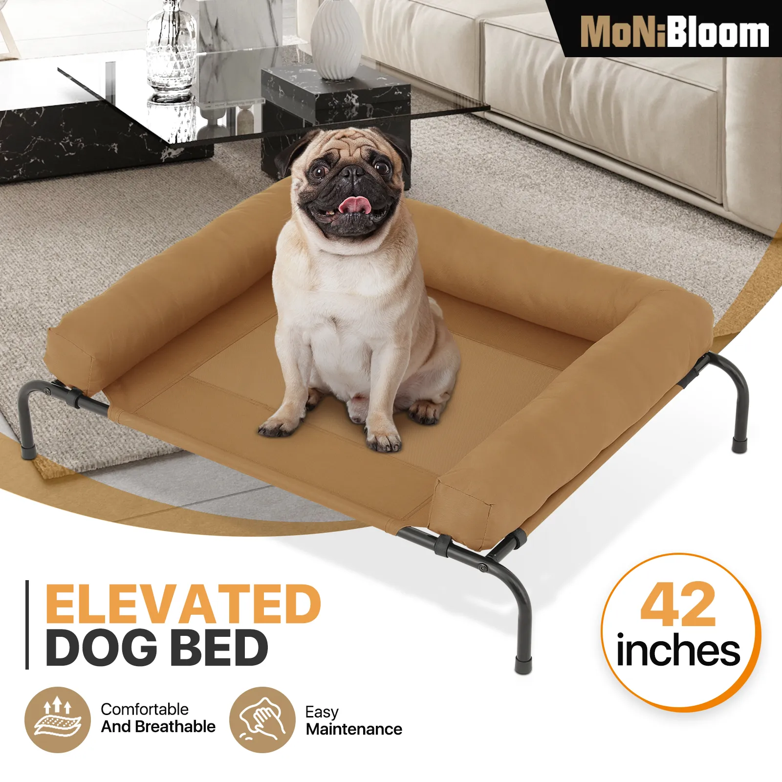 Elevated Dog Bed - w/ Removable Bolster - 42'' Length