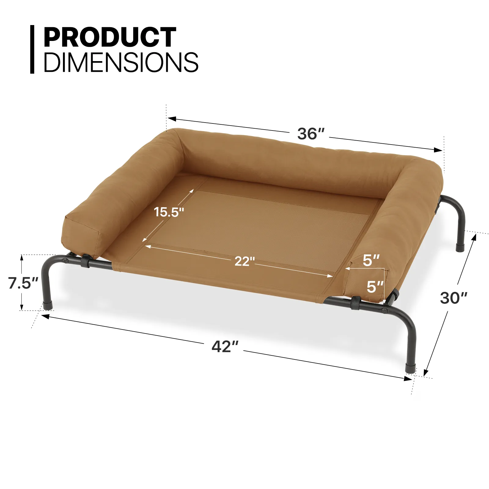 Elevated Dog Bed - w/ Removable Bolster - 42'' Length