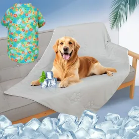EXPAWLORER Premium Dog Cooling Blanket,High Q-MAX 0.4  Cold Washable Pet Mat with Cute Paw Pattern for Hot Weather   Dog Hawaiian Shirt - Dog Summer Clothes