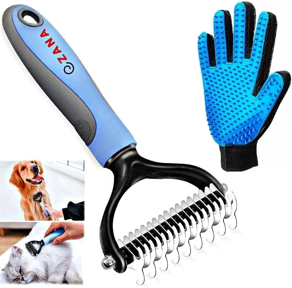 Ezana Professional Pet Grooming Tool Set 2-in-1 Dematting Comb   Gloves