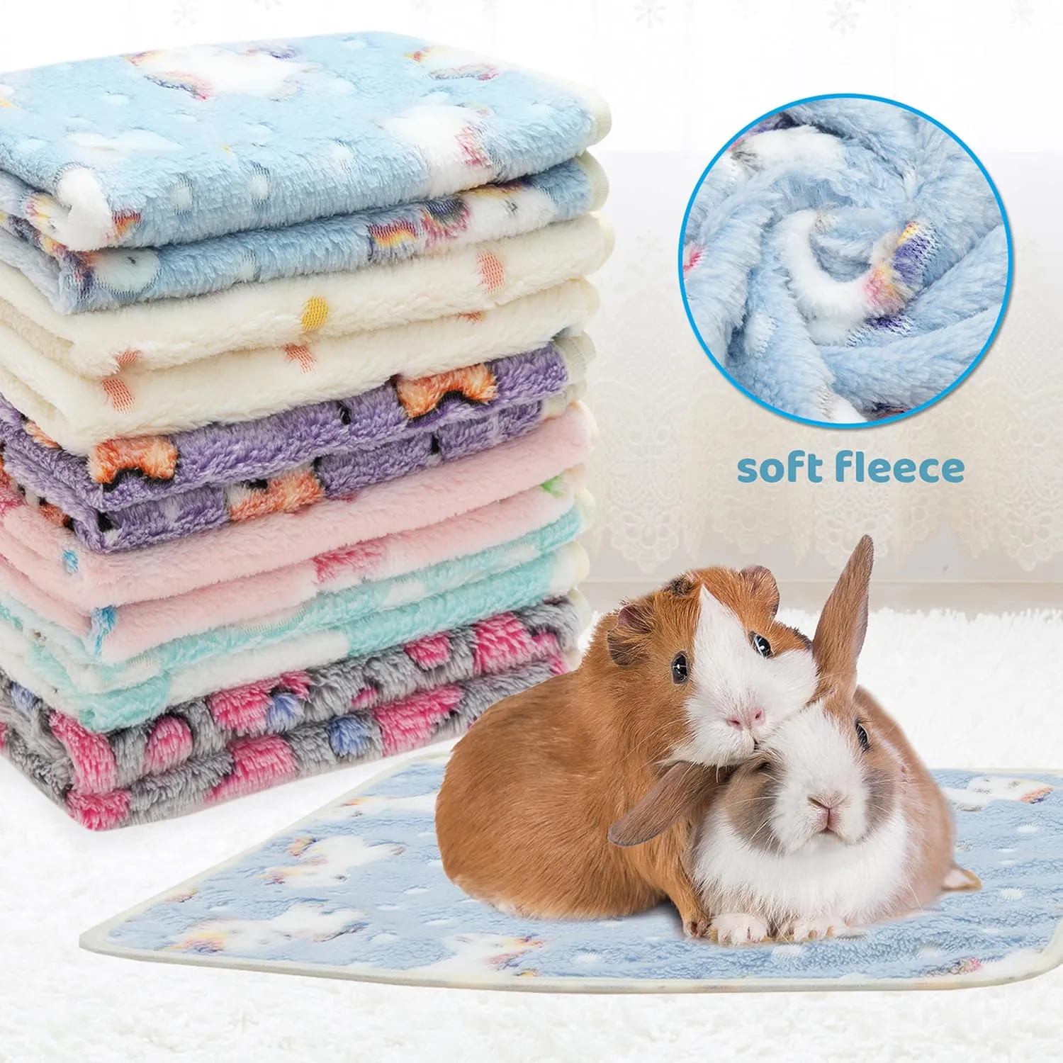 Guinea Pig Blankets 6 Pack, Soft Fleece Small Animal Blanket Cage Liners for Rabbit Hamster Chinchilla Hedgehog Guinea Pig, Cute Washable Pet Mat Bedding Accessories