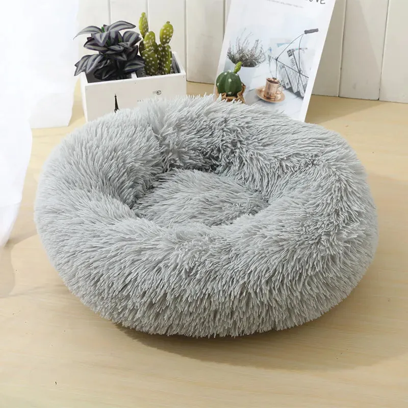 Heated Pet Bed 2 In 1Pet Dog Cat Bed Round Plush Cat Warm Bed House Soft Long Plush Bed For Small Dogs Cats Nest Donut Warming Sleeping Bed