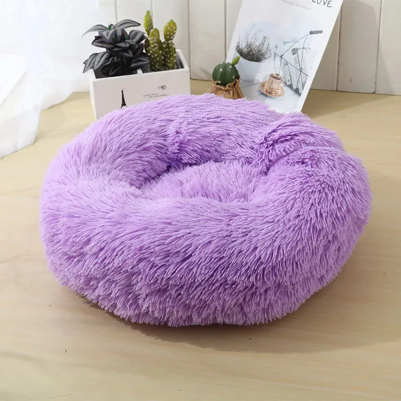 Heated Pet Bed 2 In 1Pet Dog Cat Bed Round Plush Cat Warm Bed House Soft Long Plush Bed For Small Dogs Cats Nest Donut Warming Sleeping Bed