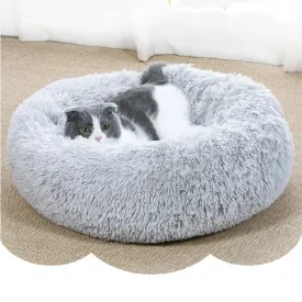 Heated Pet Bed 2 In 1Pet Dog Cat Bed Round Plush Cat Warm Bed House Soft Long Plush Bed For Small Dogs Cats Nest Donut Warming Sleeping Bed
