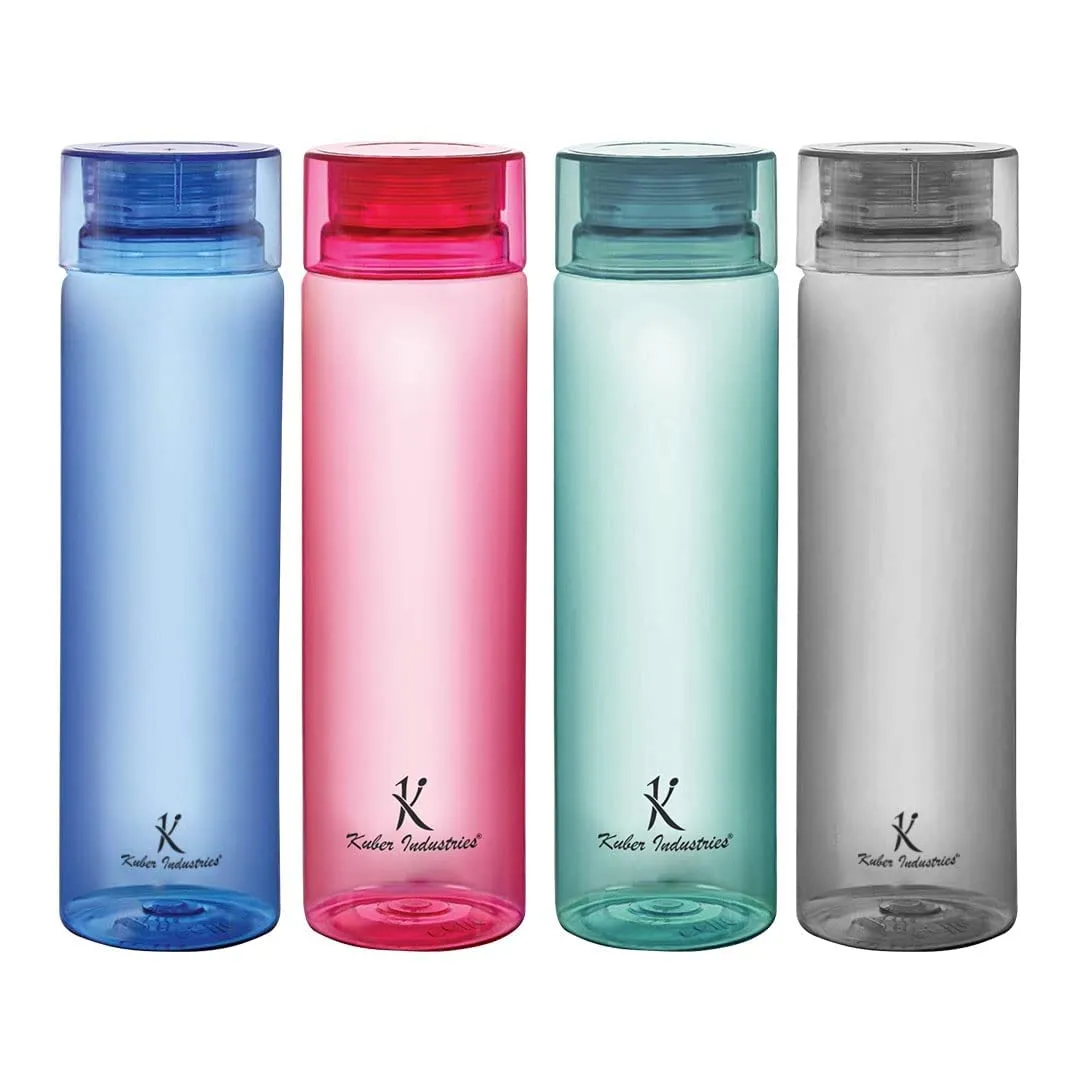 Homestic BPA Free Plastic Water Bottles | Breakproof, Leakproof, Food Grade PET Bottles | Water Bottle for Kids & Adults | Plastic Bottle Set of 4 |Assorted