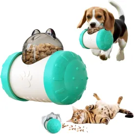 Interactive Paw-Operated Slow Feeder Treat Dispenser Toy for Dog, Cats, Bunny, Hamster - Rolling Puzzle Ball, Food Dropping, Anxiety Relief(Blue)