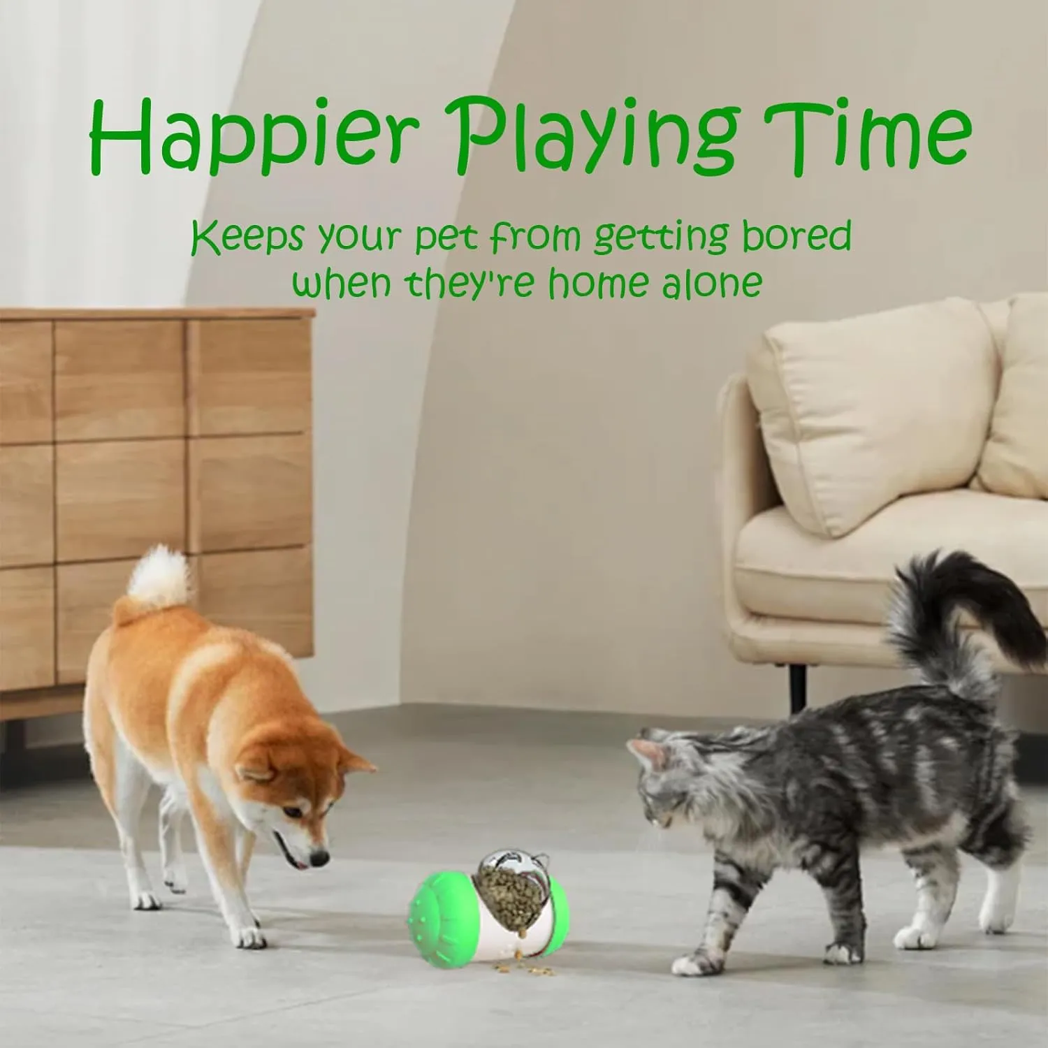 Interactive Paw-Operated Slow Feeder Treat Dispenser Toy for Dog, Cats, Bunny, Hamster - Rolling Puzzle Ball, Food Dropping, Anxiety Relief(Green)