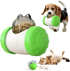 Interactive Paw-Operated Slow Feeder Treat Dispenser Toy for Dog, Cats, Bunny, Hamster - Rolling Puzzle Ball, Food Dropping, Anxiety Relief(Green)