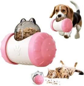 Interactive Paw-Operated Slow Feeder Treat Dispenser Toy for Dog, Cats, Bunny, Hamster - Rolling Puzzle Ball, Food Dropping, Anxiety Relief(Pink)