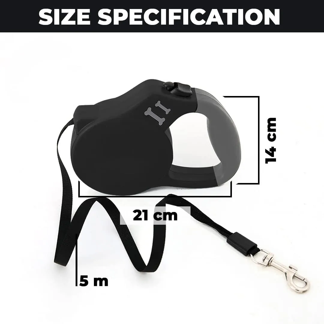Kuber Industries Pack of 5 Retractable Dog Leash|One Button Break with Safety Lock|Automatic & Non-Slip Handle|Soft Padded Handle for Comfortable Grip|Pet Training & Walking Accessory|Black