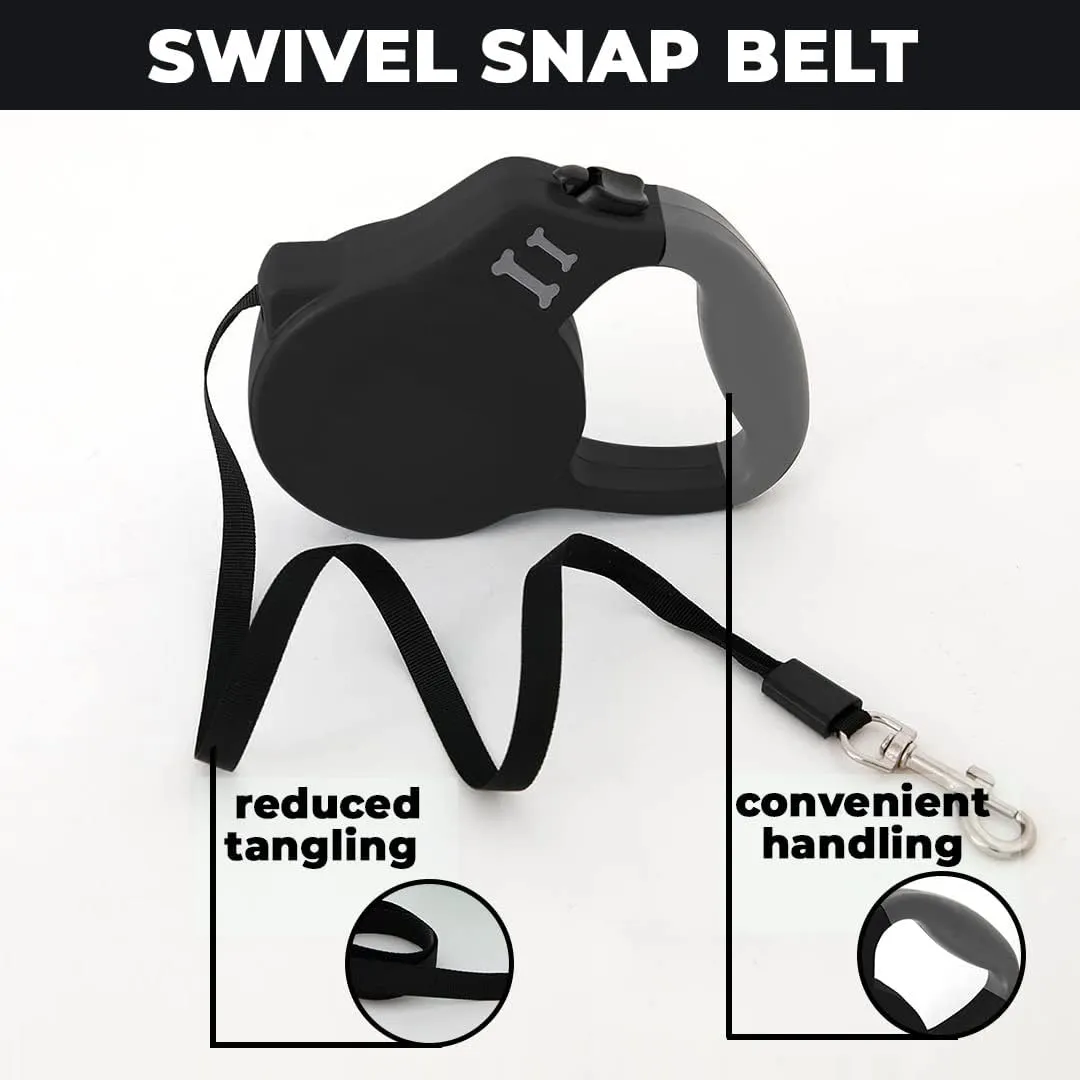 Kuber Industries Pack of 5 Retractable Dog Leash|One Button Break with Safety Lock|Automatic & Non-Slip Handle|Soft Padded Handle for Comfortable Grip|Pet Training & Walking Accessory|Black