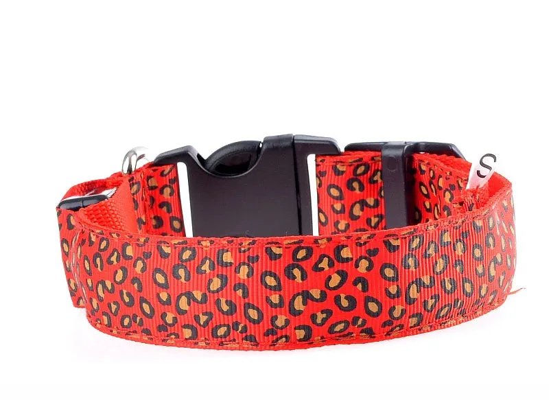 Leopard LED Adjustable Dog Collar - Night Safety Glowing Pet Collar