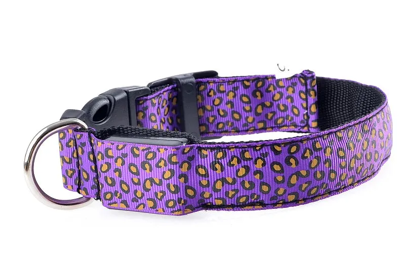 Leopard LED Adjustable Dog Collar - Night Safety Glowing Pet Collar