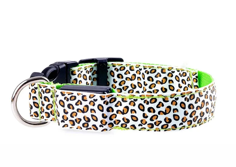 Leopard LED Adjustable Dog Collar - Night Safety Glowing Pet Collar