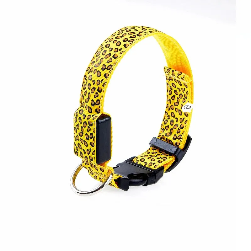 Leopard LED Adjustable Dog Collar - Night Safety Glowing Pet Collar
