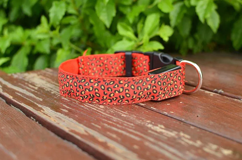 Leopard LED Adjustable Dog Collar - Night Safety Glowing Pet Collar