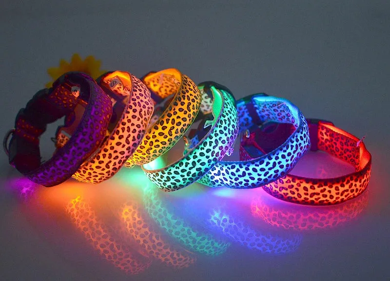 Leopard LED Adjustable Dog Collar - Night Safety Glowing Pet Collar
