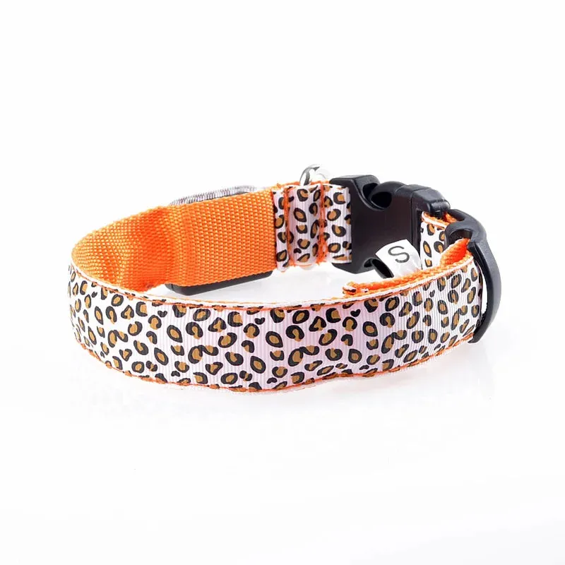 Leopard LED Adjustable Dog Collar - Night Safety Glowing Pet Collar