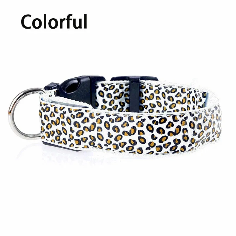 Leopard LED Adjustable Dog Collar - Night Safety Glowing Pet Collar