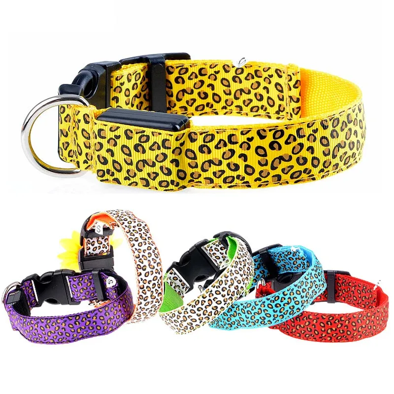 Leopard LED Adjustable Dog Collar - Night Safety Glowing Pet Collar