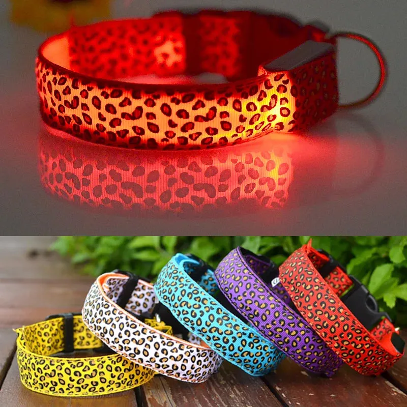 Leopard LED Adjustable Dog Collar - Night Safety Glowing Pet Collar
