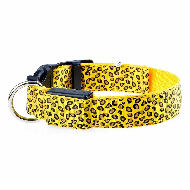 Leopard LED Adjustable Dog Collar - Night Safety Glowing Pet Collar